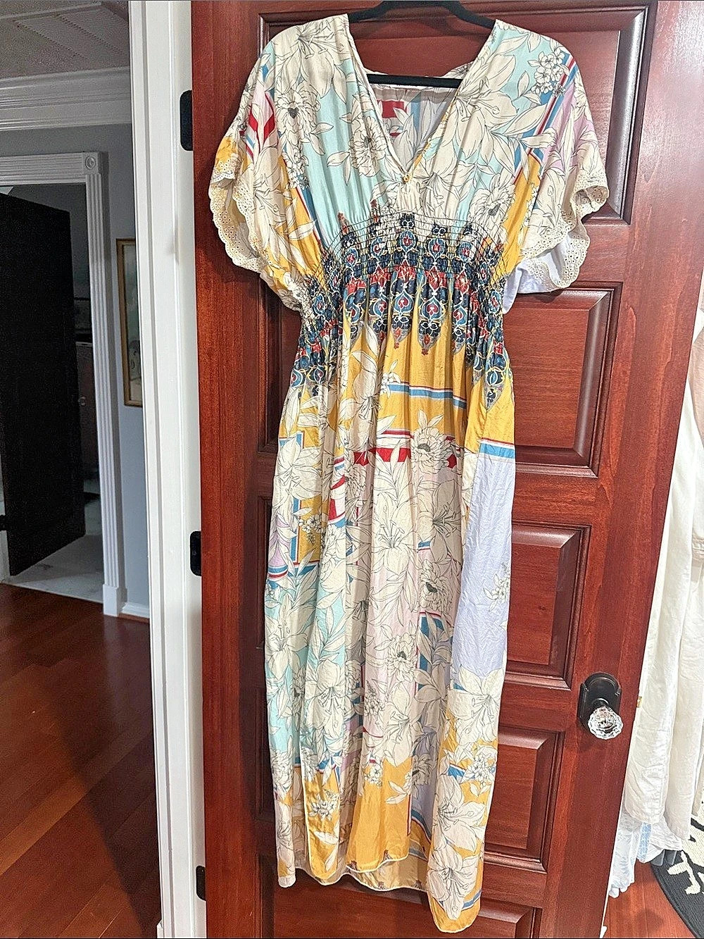 Johnny Was Floral Maxi Dress in Yellow & Blue Size Small